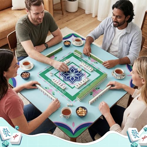 Thenshop Mahjong Mat Thickened Anti-Slip Game Mat with Drawstring Carrying Bag, 31.5" x 31.5" Waterproof Noise-reducing Table Cover for Mahjong, Poker, Card Games, Dominoes(Lotus Style) - style: Lotus Style