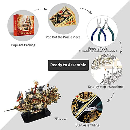 Piececool 3D Metal Puzzles Ship Models Kits to Build for Adults, The Wind Breaker Ship Model Building Kit, Brain Teaser DIY Craft Gifts for Teens Man Woman Family- 709 Pcs - color: Wind Breaker Ship