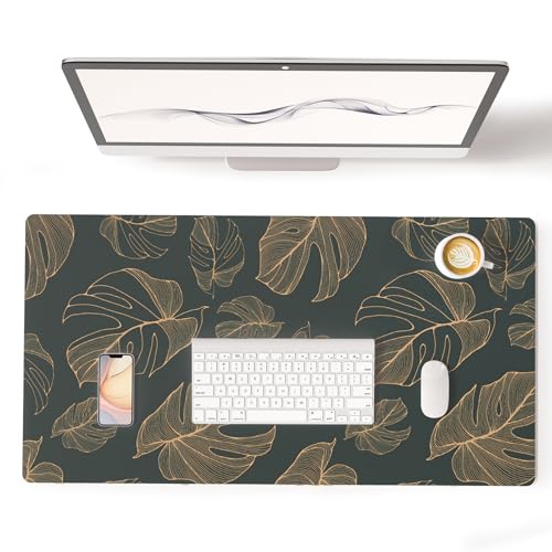 Colorful Star Monstera Leaves PU Leather Desk Mat, 31.5" x 15.7" | Large Waterproof Non-Slip Gaming Mouse Pad, XXL PC Laptop Protector Pads, Desk Writing Pads for Office Home - color: Monstera Leaves, size: 31.5" x 15.7"