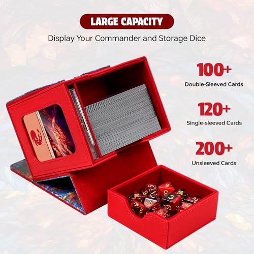 Katomula Card Deck Box for MTG Commander, Trading Cards Case Holds 100 Double-Sleeved Cards with Commander Display and Dice Tray-Mountain - style: Mountain