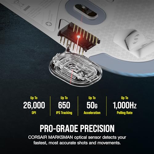 Corsair M75 Wireless RGB Lightweight FPS Gaming Mouse – 26,000 DPI – Swappable Side Buttons – iCUE Compatible – PC – White | 89g Ambidextrous, Swappable Magnetic Side Buttons, Marksman 26, Slipstream 2.4ghz and Bluetooth, Up to 105h Battery - color: White