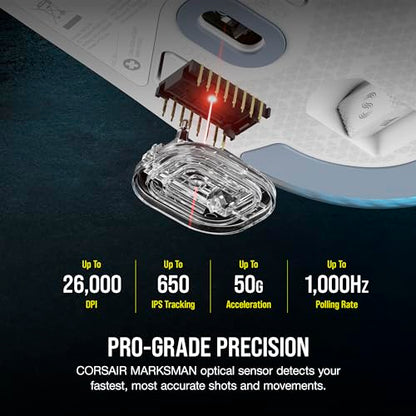 Corsair M75 Wireless RGB Lightweight FPS Gaming Mouse – 26,000 DPI – Swappable Side Buttons – iCUE Compatible – PC – White | 89g Ambidextrous, Swappable Magnetic Side Buttons, Marksman 26, Slipstream 2.4ghz and Bluetooth, Up to 105h Battery - color: White