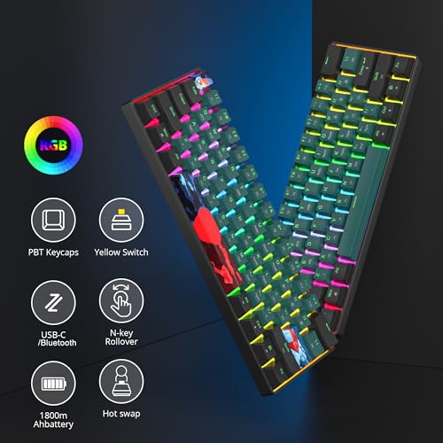 Fogruaden Wireless Gaming Keyboard, 60% Percent Mechanical Keyboard Wireless, Hot-Swappable Yellow Switch, RGB Wired/Bluetooth Keyboards for Win/Mac, 61 Keys NKRO (Soundwave) - color: Soundwave-61, size: Yellow Switch