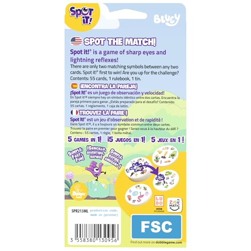 Asmodee Spot It! Bluey Card Game | Fast-Paced Matching Game Featuring Bluey & Friends, Fun for Family, Kids & Adults, Ages 4+, 2-8 Players, 15 Minute Playtime