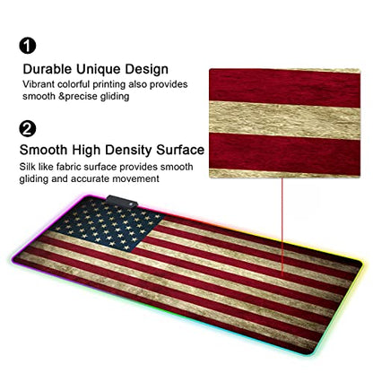 Meffort Inc RGB Gaming Mouse Pad - Large LED Gaming Mouse Mat with Custom Design Stitched Edges (23.6 x 13.7 Inch, USA Flag) - color: Usa Flag, size: 23.6 x 13.7 Inch