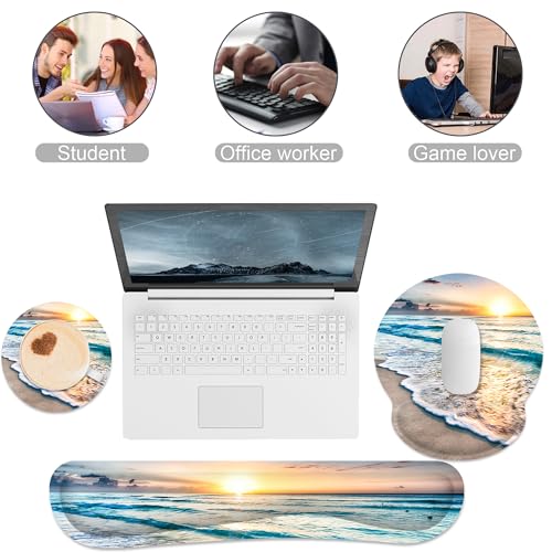 Ergonomic Mouse Pad with Wrist Rest and Keyboard Wrist Rest, Mousepad and Wrist Rest for Computer Keyboard, Pain Relief, Non-Slip Rubber Base, Mouse Pad with Wrist Support for Gaming, Office, Beach - color: Beach