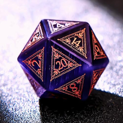 1PCS Gem D20 DND Dice - 25mm 20 Sided Crystal Cat Eye D&D Dice for Dungeons and Dragons, RPG, Roleplaying Games MTG Table Games, Handmade Polyhedral Dice(Pattern Purple) - color: D20 Cat Eye-pattern Purple