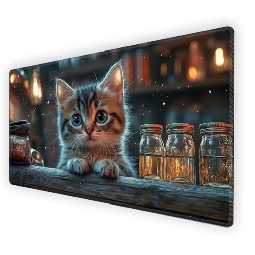 Card Playmat with Free Storage Bag MTG Playmat Regular | 24x14 Smooth Surface TCG Board Game Mat for Cards | Stitched Edges, Non-Slip Rubber Base - Cute Kitten - color: Cute Kitten, size: 14W*24L Regular