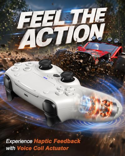 Gamrombo Full-Featured Wireless Controller for PS5 – Dynamic Response Trigger, Haptic Feedback, Mic with Mute, Upgraded ALPS Joystick, 6-Axis Gyroscope Gamepad - color: White