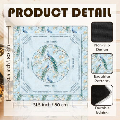 Blue Chinoiserie Peacock Floral Mahjong Mat 31.5 x 31.5 in,Traditional Chinese Flower Non-Slip Noise Reduction Gaming Mat for Table American Mahjong Poker Board Games Card Games Dominoes - color: Blue Chinese Style Peacock Mahjong Mat