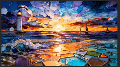 Leodozzio 1000Pcs Wooden Jigsaw Puzzle Sunset Lighthouse Decor 17x23.2in | 5mm think safe wood,hand-painted unique shape pieces,Sunset Lighthouse art Decor,relaxing brain teaser,Gift for Adults&Teens - color: Sunset Lighthouse, size: 1000 pieces