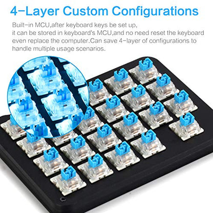 Koolertron 23-Key One-Handed Mechanical Keypad, Blue LED Backlit Portable Mini One-Handed Mechanical Gaming Keypad 23 Fully Programmable Keys - style: 23 Keys/Blue Backlit/Blue switches