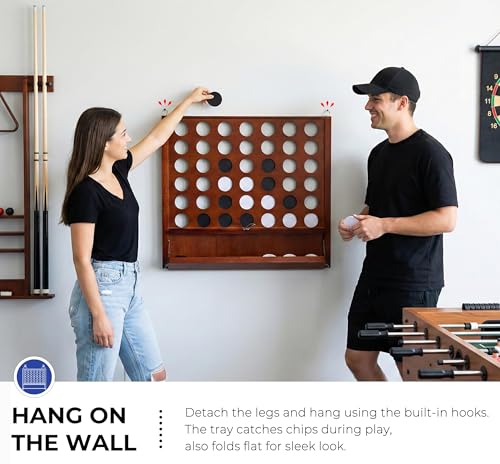 Giant Wooden 4 in A Row Game for Indoor or Outdoor Games | Built-in Foldable Tray, Wall Mounted or Set-up on Ground, Carrying Case - style: Classic