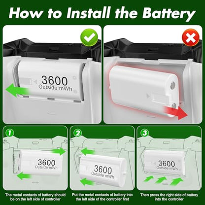 4 Pack Rechargeable Battery Pack Compatible with Xbox Series S/X,Charger Dock with 4 x 3600mWh NiMH Controller Battery Pack for Xbox One Wireless Controller - color: White