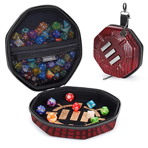 ENHANCE DND Dice Tray and Case - Collector's Edition DND Dice Holder up to 150 D&D Shakers with Hard Shell Exterior and Protective Soft Interior - Rolling Tray Perfect for Game Night (Dragon Red) - color: Dragon Red