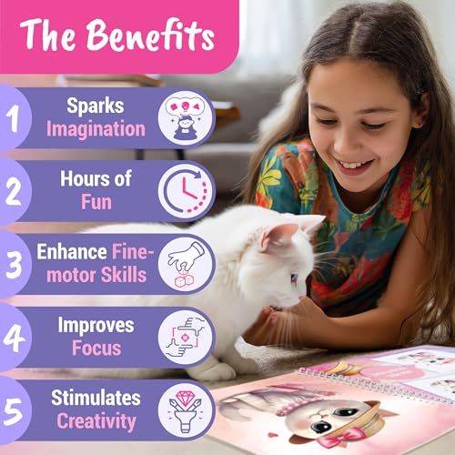 Sticker Dress Up Book for Girls Kitten Activity Ages 5-8 | Features 270+ reusable stickers and fashion design guides to spark creativity in children ages 5, 6, 7, and 8. - color: Dress Up - Kitten