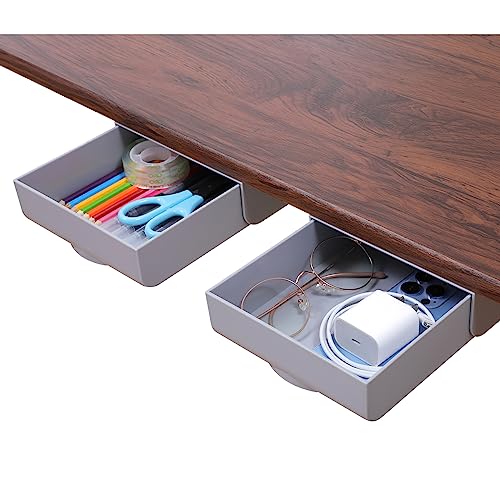 2 Pack Under Desk Drawer Self-Adhesive Desktop Storage Organizer, Hidden Attachable Slide Out Desk Drawer, Under Table Tray for Pencil Pen Stationery Office Organization, Gray - color: Gray, size: 2pcs-Upgrade