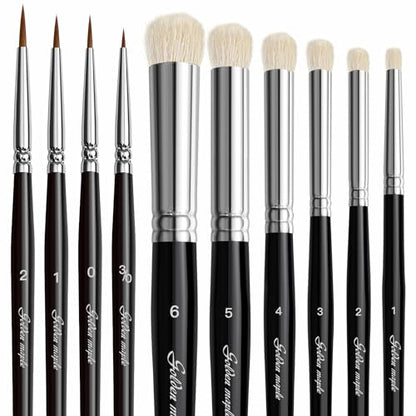 Golden Maple Drybrush Miniature Paint Brushes -10pcs Micro Detail Paint Brush Set, Small Fine Detail Brushes for Acrylics, Watercolors & Paint by Number, Figurine - style: 10GP