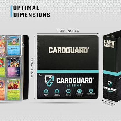CardGuard Premium 3” Trading Card Binder – 100 Side-Loading Pages 9 Pocket Binder - Archival Safe 3-Ring Storage for Pokémon, YuGiOh, MTG, TCG, Game & Sports Cards