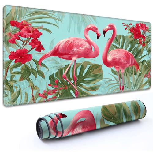 for MTG Playmat 24" x 14" with High Elastic Rubber Base Non-Slip Rubber Sole HD Printing for TCG Mat Magic Playmats MTG Game Mat, Flamingos Palm Leaves - color: Flamingos Palm Leaves, size: 24" x 14"