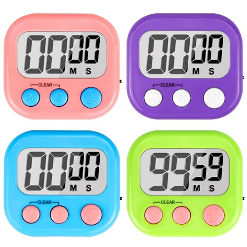 Digital Timer for Kids Teacher Supplies Classroom Timer for Study Learning Management Kitchen Work Exercise-4Pack Pink Blue Green Purple - color: Pink Blue Green Purple