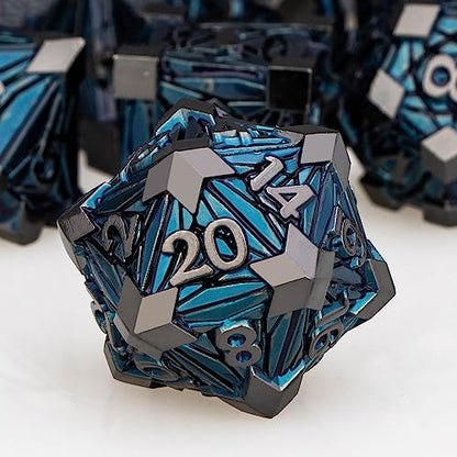 7PCS Metal DND Dice Set with Box, Debris RPG Black Blue D and D Dice for use with D&D Tabletop Games Role Playing Game Polyhedral Dice Set D20 D12 D10 D8 D6 D4 - color: Black Blue