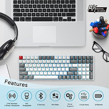 RK ROYAL KLUDGE RK100 Wireless Mechanical Keyboard RGB Backlit Bluetooth5.1/2.4G/Wired 96% Full Size 100-Key Hot Swappable Gaming Keyboard Brown Switch Classic - color: Classic, size: Hot Swappable Brown Switch
