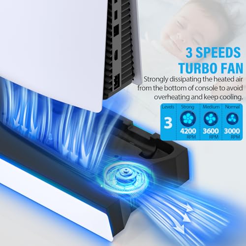 PS5 / PS5 Slim Cooling Station Stand LED with Dual Controller Charging Station for PlayStation 5 Console, PS 5 Accessories Incl. Controller Charger, Cooling Fan, Headset Holder, 3 USB Hub-White&Black - color: RGB WHITE & BLACK