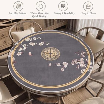 Round Mahjong Table Mat with Carrying Bag, Anti Slip Noise Reduction Table Cover Foldable Game Mat for Tiles Board Poker Dominoes Game(Gray,37.4x37.4 in) - color: Gray, size: 37.4x37.4 in