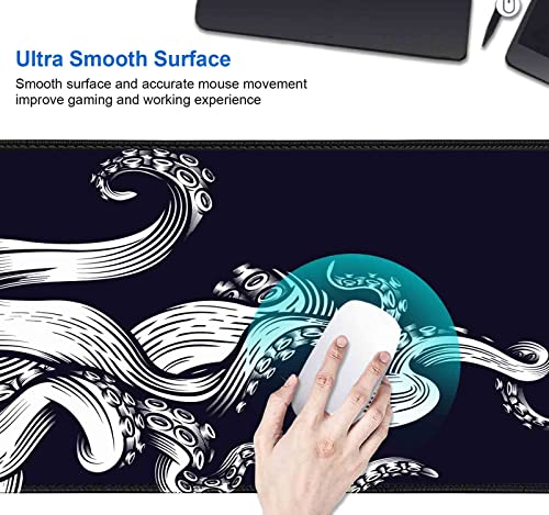 IMAYONDIA Large Gaming Mouse Pad (35.4x15.7 in), Octopus Desk Mat, Full Desk Mousepad, XL XXL Extended Big Mouse Pad, Keyboard Mouse Pads for Desktop, Laptop Computer Accessories- Black and White - color: Black and White Octopus