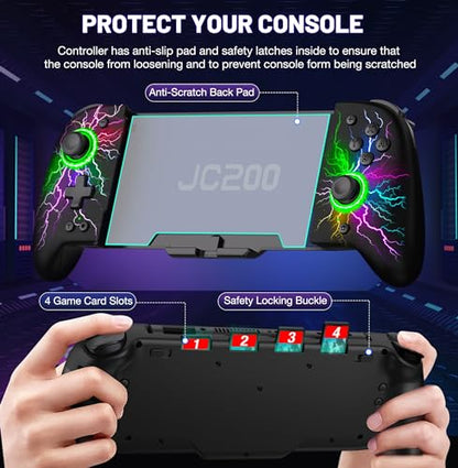 Gammeefy Switch Controller – Hall Effect Joysticks & Enhanced Grip – One Piece Switch Joypad Replacement Switch Pro Controller with 8-Color RGB Lighting, Turbo, Macros - Lightning, 6.2"/7" - color: Lightning, size: 6.2"/7"