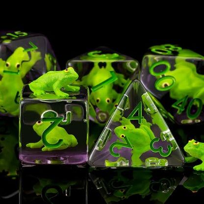 Resin D&D Dice Set, Green Frog Animal Polyhedral Dice for Dungeons and Dragons, RPG, MTG DND 7-DIE (D4, D6, D8, D10, D12, D20, D%) for Ages 15 and Up - color: Green Frog2