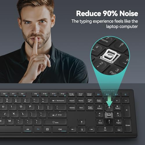 TECKNET Bluetooth Keyboard Rechargeable 4-Device (2.4G+BT) | Multi-device Free Switching, Ultra-Slim, Numeric Keypad, Quiet Full Size Wireless Keyboard for PC/Laptop/Smart TV/Phone - color: Black