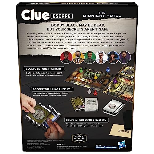 Clue Escape: The Midnight Hotel Board Game, Clue Escape Room Game, 1-Time Solve Mystery Games, Family Games for Ages 10+, 1-6 Players, 90 Mins. Avg. - style: The Midnight Hotel