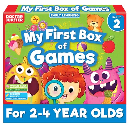 Doctor Jupiter My First Box of Games for Ages 2-4 | Set of Monster Munch, Scavenger Hunt Sight Word Board Games | Montessori Educational Toys, Learning Activites - style: My First Box of Games: 2+