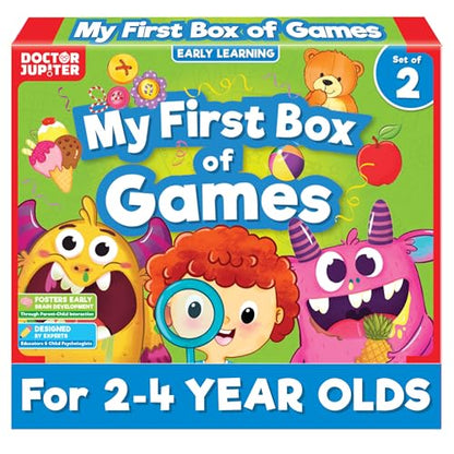 Doctor Jupiter My First Box of Games for Ages 2-4 | Set of Monster Munch, Scavenger Hunt Sight Word Board Games | Montessori Educational Toys, Learning Activites - style: My First Box of Games: 2+