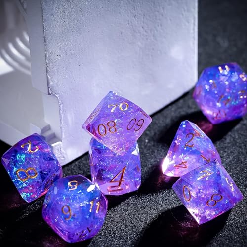 7PCS DND Dice Set,Transparent Sharp Edge Dice Set D&D RPG Polyhedral Die,for Dungeons and Dragons TTRPG Games Roleplaying Game,with Gift Box(Galaxy Purple) - color: Galaxy Purple