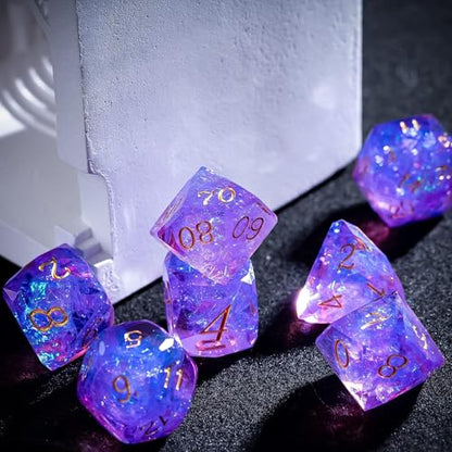 7PCS DND Dice Set,Transparent Sharp Edge Dice Set D&D RPG Polyhedral Die,for Dungeons and Dragons TTRPG Games Roleplaying Game,with Gift Box(Galaxy Purple) - color: Galaxy Purple
