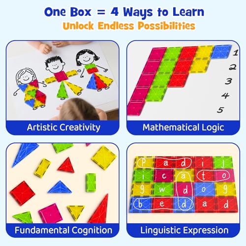 Large Magnetic Tiles for Kids: Durable Jumbo Blocks with Welded Case | 7.5cm tiles for toddlers ages 3-8. Ultrasonic welded safe magnets. Compatible with major brands. STEM Montessori learning toy - size: Large 32 Pcs