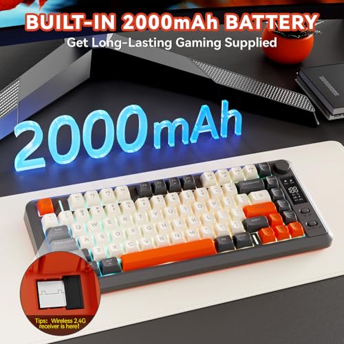ZIYOU LANG M75 Wireless Gaming Keyboard, RGB Backlit Rechargeable 2000mAh Battery, Small Membrane But Mechanical Feel Keyboard with Smart Display & Knob, PBT Gradient keycaps for PC, MAC - Shimmer - color: Shimmer