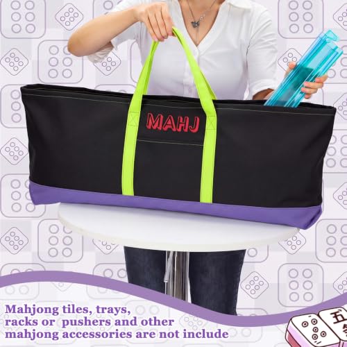 Mahjong Bag for Tiles and Racks Empty American Mahjong Tiles Carrying Tote 31.5 x 12 x 4 Inch Canvas Tile Game Accessory Gift for Pusher Rack Mat Carrying, Case Only (Yellow and Black) - color: Yellow and Black