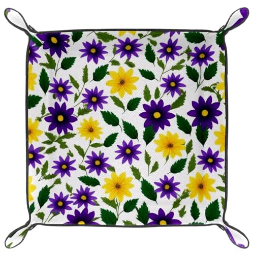 Purple Yellow Flower Dice Tray Dice Rolling Tray Folding Dice Holder for Dice Games, Like RPG, DND and Other Table Games - color: Multi 9