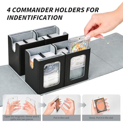 Commander Deck Box for MTG, Trading Card Storage Box Holds 400+ Double-Sleeved Cards, 5 IN 1 Removable Card Case with Dice Tray, Display Window with Magnetic Card Holders for TCG/CCG (Black Grey) - color: 5-IN-1-Black Grey