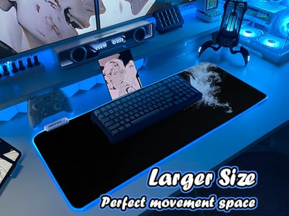 JMIYAV White Gaming Mouse Pad RGB Mousepad Non-Slip Rubber Base Extra Large Cool XL XXL Computer Desk Pad Gaming Accessories LED Light Up Extended Big Mouse Pad for Gamer Wraith Wing - color: Wraith Wing