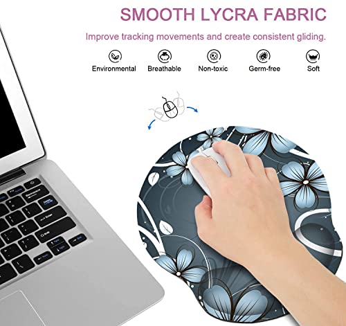 Ergonomic Mouse Pad with Wrist Support,Non-Slip Rubber Base for Computer Laptop & Mac,Lightweight Rest for Home,Office & Travel (Blue Flowers) - color: Blue Flowers