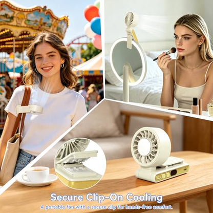 Handheld Portable Turbo Fan with Ice Cooling,5 Speed Rechargeable LED Display Foldable Hand Held Personal Clip/Neck/Waist Fan,180°& 360° Adjustable,Pocket Mini Fan for Outdoor/Home/Office (Khaki) - color: Khaki
