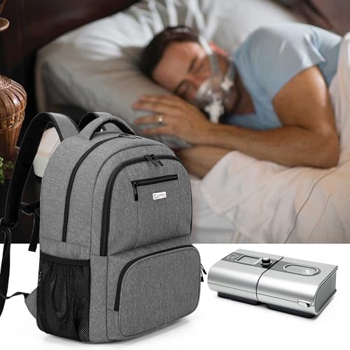 CURMIO CPAP Backpack Compatible with ResMed AirSense 9 10 11, Gray | CPAP Supplies Storage Bag with Chest Belt for Power Supply, Mask, Headgear strap, Tubes, Empty Bag - color: Gray