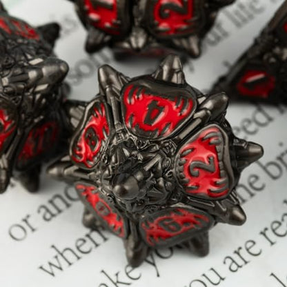 Surpass DND dice Metal dice Set for Dungeons & Dragons Black dice Set Metal Big Mouth Monster dice (Black-red) - color: Black-red
