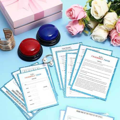 Christian Bible Friendly Feud Game with 2 Answer Buzzers, Religious Feud Card Board Game Night Family Church Group Fun Trivia Quiz for Christmas Easter Party Office Class Team Building - style: Christian