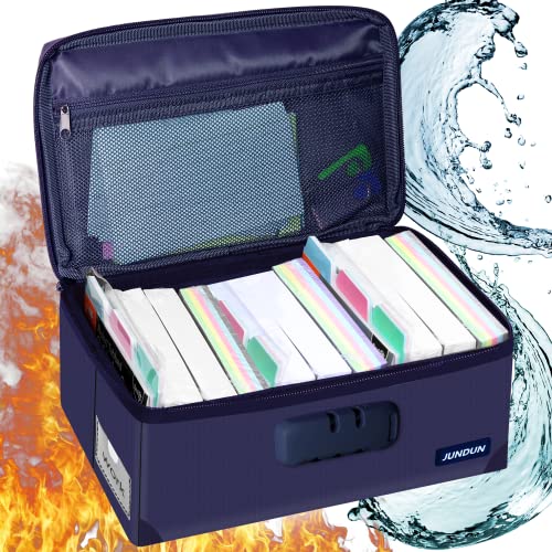 JUNDUN Index Card Holder with Lock,Collapsible Fireproof Index Card Box fits 1200 3x5-Inch Flash Cards - Business, Recipe, or Note Card Storage Boxes - Blue - color: Blue, size: 3x5" without dividers